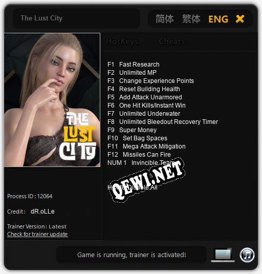 Трейнер для The Lust City [v1.0.7]