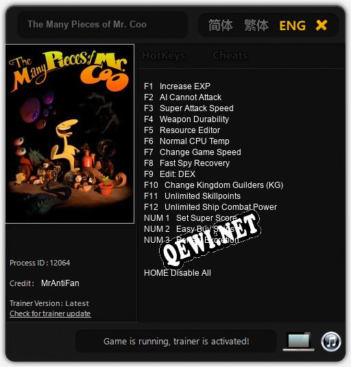 Трейнер для The Many Pieces of Mr. Coo [v1.0.6]