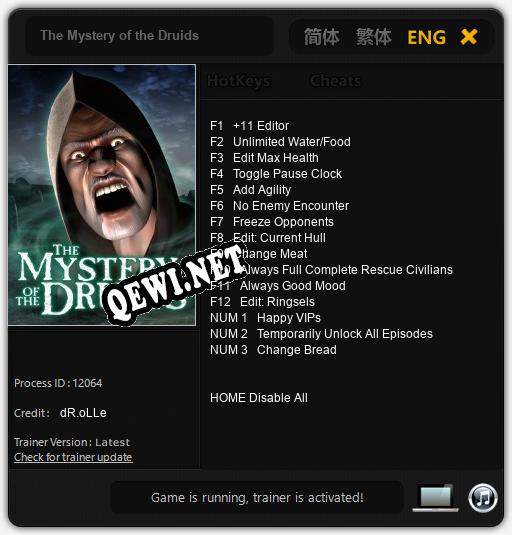 Трейнер для The Mystery of the Druids [v1.0.6]