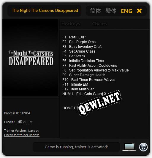 The Night The Carsons Disappeared: Трейнер +13 [v1.9]