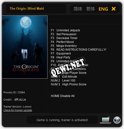 Трейнер для The Origin: Blind Maid [v1.0.6]