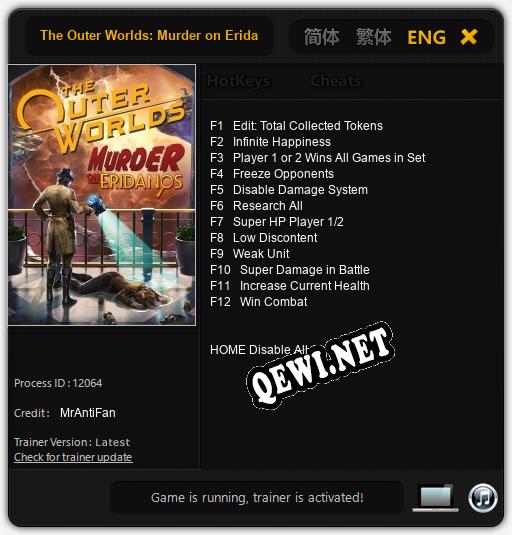 Трейнер для The Outer Worlds: Murder on Eridanos [v1.0.7]