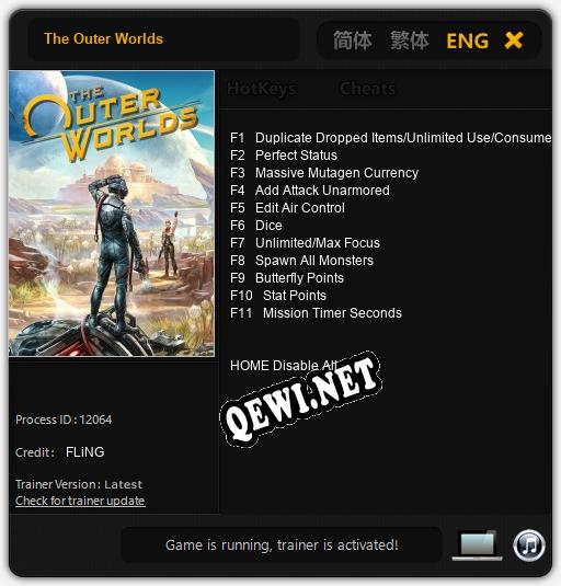 The Outer Worlds: ТРЕЙНЕР И ЧИТЫ (V1.0.70)
