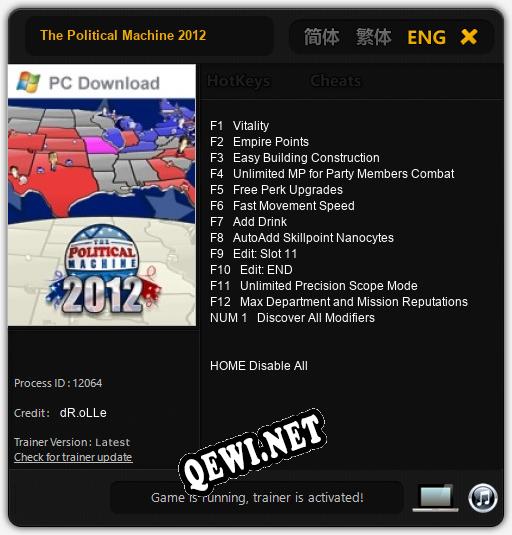 The Political Machine 2012: ТРЕЙНЕР И ЧИТЫ (V1.0.48)