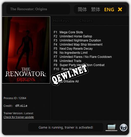 The Renovator: Origins: ТРЕЙНЕР И ЧИТЫ (V1.0.17)