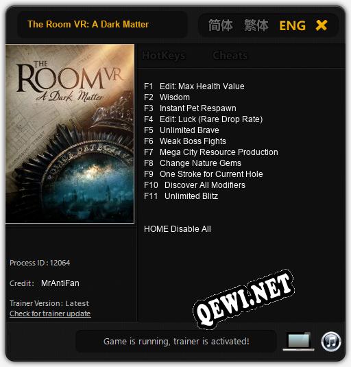 The Room VR: A Dark Matter: Трейнер +11 [v1.2]