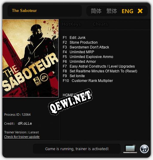 The Saboteur: Трейнер +10 [v1.6]