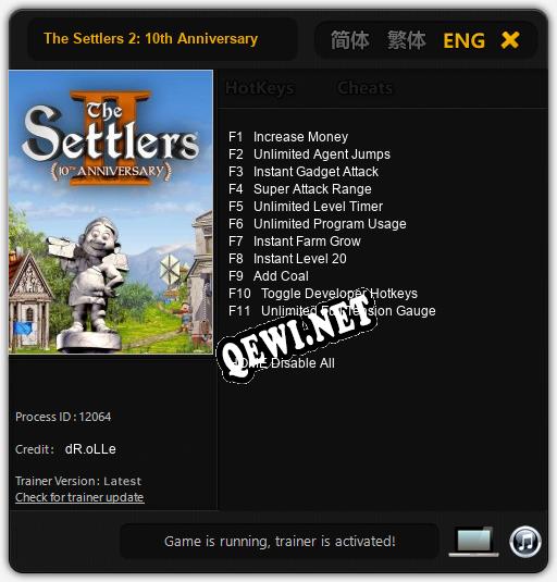 The Settlers 2: 10th Anniversary: ТРЕЙНЕР И ЧИТЫ (V1.0.4)