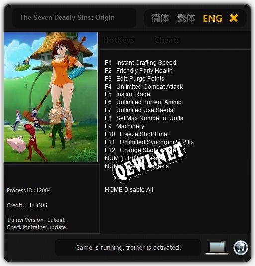The Seven Deadly Sins: Origin: ТРЕЙНЕР И ЧИТЫ (V1.0.10)