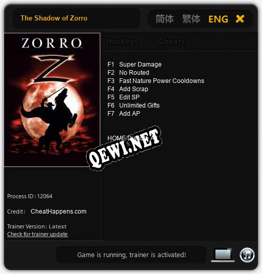 The Shadow of Zorro: Трейнер +7 [v1.1]