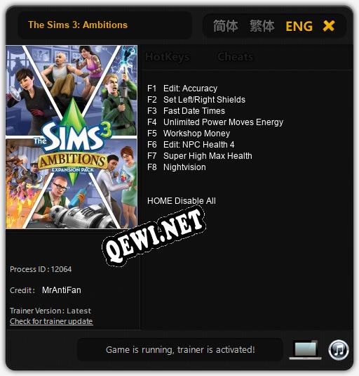 The Sims 3: Ambitions: Читы, Трейнер +8 [MrAntiFan]
