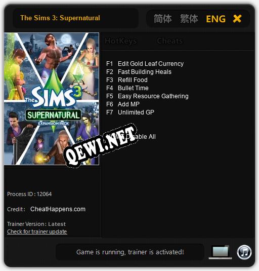 The Sims 3: Supernatural: Читы, Трейнер +7 [CheatHappens.com]