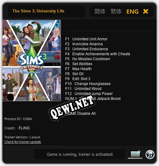 Трейнер для The Sims 3: University Life [v1.0.1]