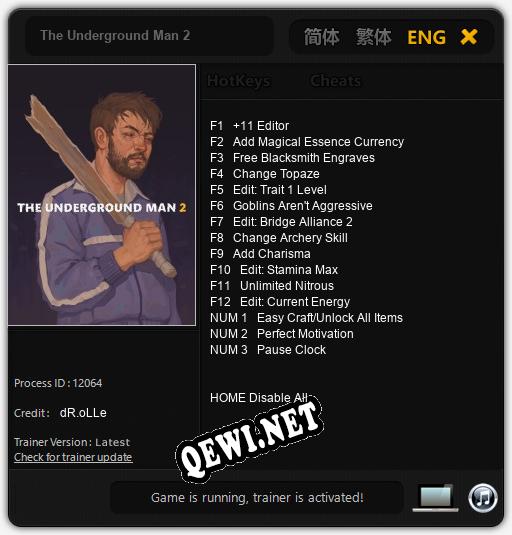 Трейнер для The Underground Man 2 [v1.0.1]