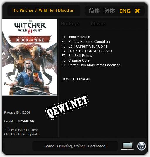 Трейнер для The Witcher 3: Wild Hunt Blood and Wine [v1.0.5]