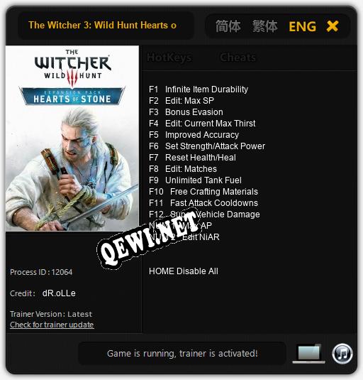 Трейнер для The Witcher 3: Wild Hunt Hearts of Stone [v1.0.8]