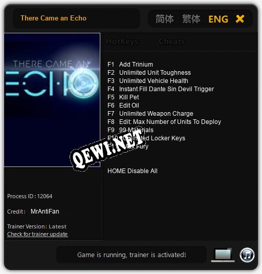 There Came an Echo: ТРЕЙНЕР И ЧИТЫ (V1.0.91)