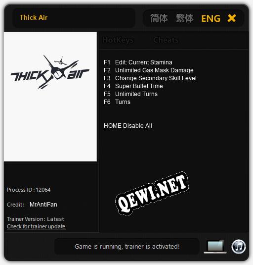 Трейнер для Thick Air [v1.0.8]
