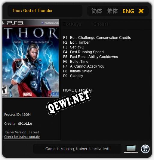 Трейнер для Thor: God of Thunder [v1.0.3]