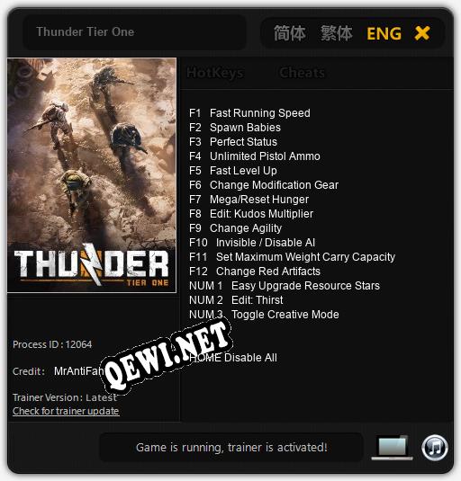 Трейнер для Thunder Tier One [v1.0.8]