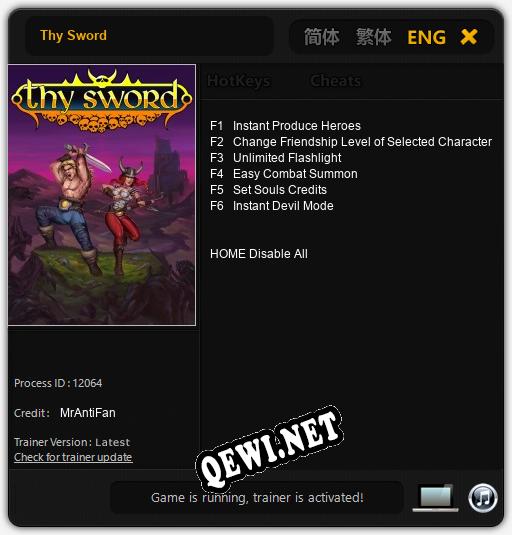 Thy Sword: Трейнер +6 [v1.1]