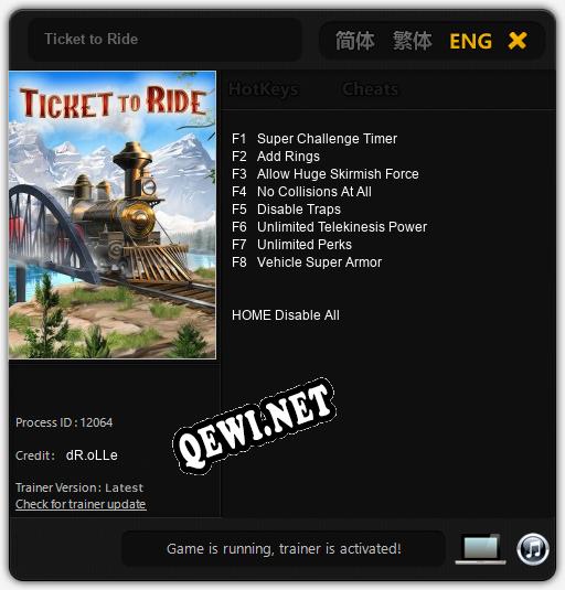 Ticket to Ride: Читы, Трейнер +8 [dR.oLLe]