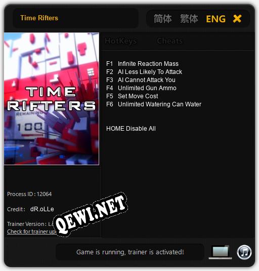 Трейнер для Time Rifters [v1.0.9]