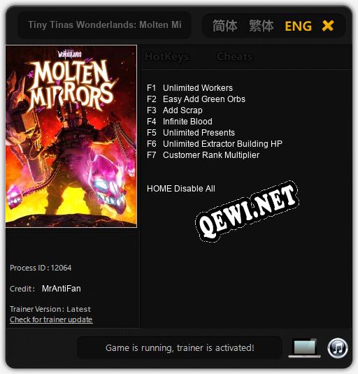 Tiny Tinas Wonderlands: Molten Mirrors: ТРЕЙНЕР И ЧИТЫ (V1.0.99)