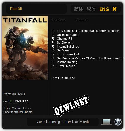 Titanfall: ТРЕЙНЕР И ЧИТЫ (V1.0.37)