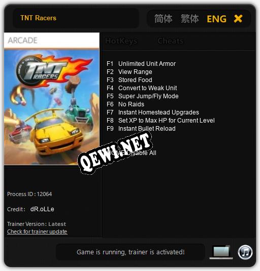 TNT Racers: ТРЕЙНЕР И ЧИТЫ (V1.0.65)