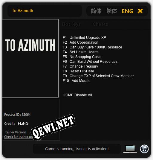 Трейнер для To Azimuth [v1.0.9]