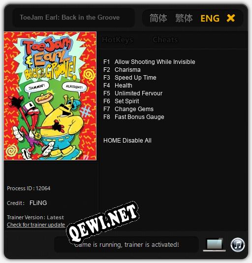 Трейнер для ToeJam Earl: Back in the Groove [v1.0.2]