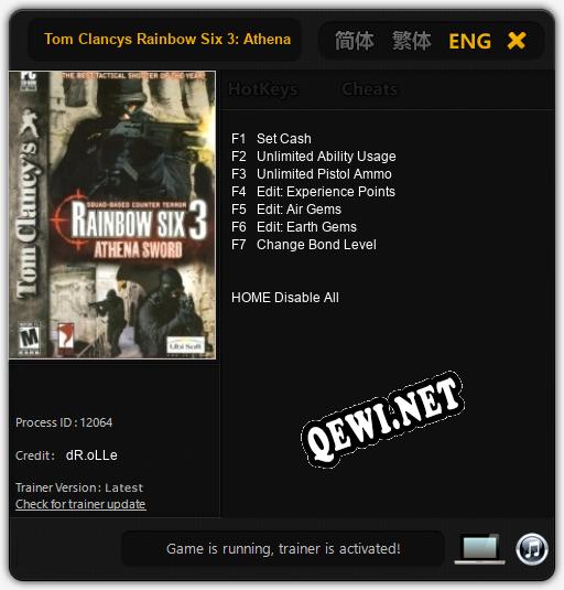 Tom Clancys Rainbow Six 3: Athena Sword: ТРЕЙНЕР И ЧИТЫ (V1.0.26)