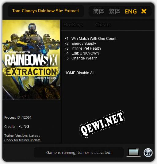 Tom Clancys Rainbow Six: Extraction: ТРЕЙНЕР И ЧИТЫ (V1.0.12)