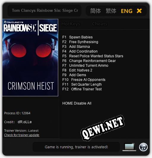 Tom Clancys Rainbow Six: Siege Crimson Heist: ТРЕЙНЕР И ЧИТЫ (V1.0.44)