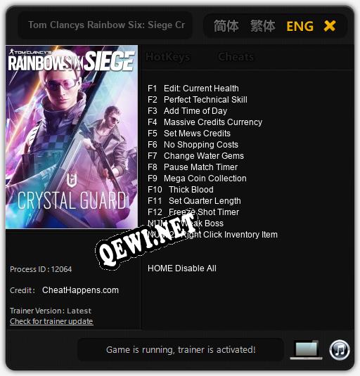 Трейнер для Tom Clancys Rainbow Six: Siege Crystal Guard [v1.0.2]
