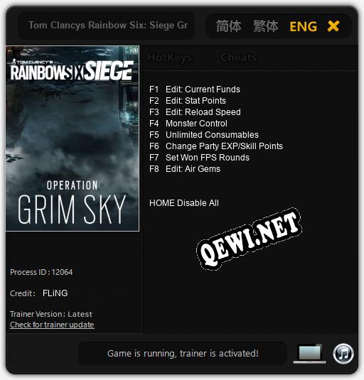Трейнер для Tom Clancys Rainbow Six: Siege Grim Sky [v1.0.5]