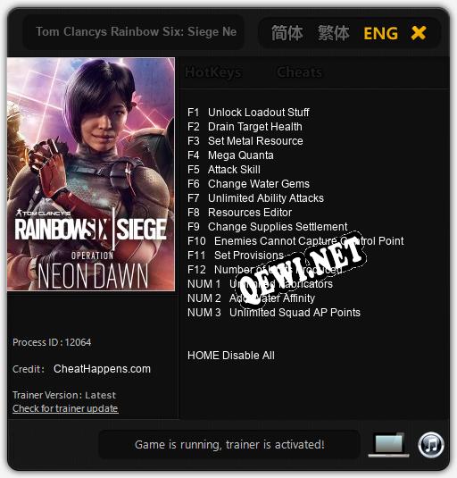 Трейнер для Tom Clancys Rainbow Six: Siege Neon Dawn [v1.0.7]