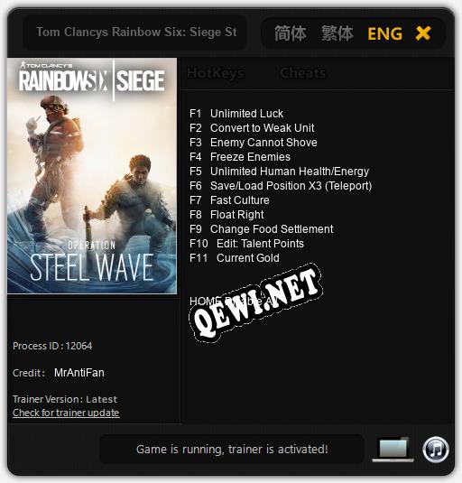 Tom Clancys Rainbow Six: Siege Steel Wave: ТРЕЙНЕР И ЧИТЫ (V1.0.72)