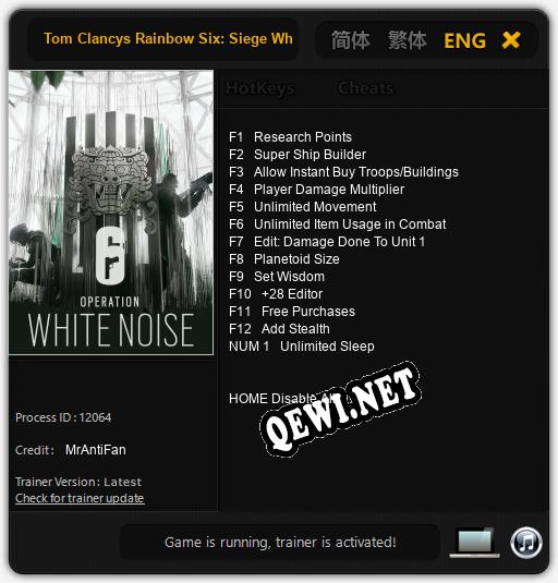 Трейнер для Tom Clancys Rainbow Six: Siege White Noise [v1.0.9]