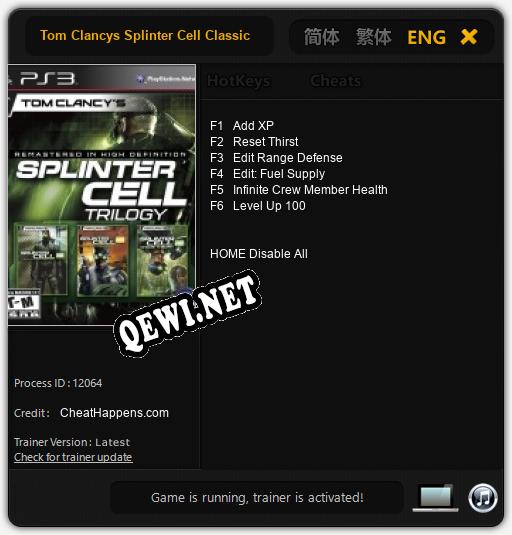 Трейнер для Tom Clancys Splinter Cell Classic Trilogy HD [v1.0.4]