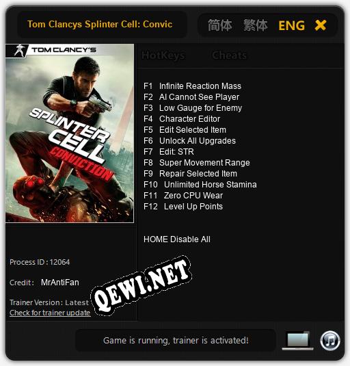 Трейнер для Tom Clancys Splinter Cell: Conviction [v1.0.5]