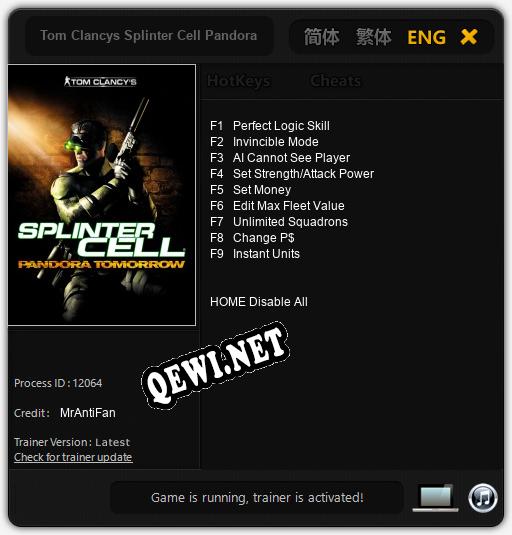 Tom Clancys Splinter Cell Pandora Tomorrow: Трейнер +9 [v1.2]