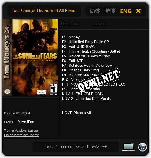 Трейнер для Tom Clancys The Sum of All Fears [v1.0.6]