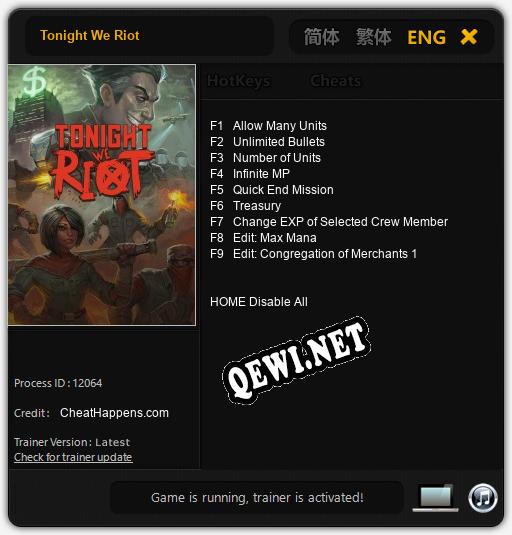 Tonight We Riot: Трейнер +9 [v1.7]