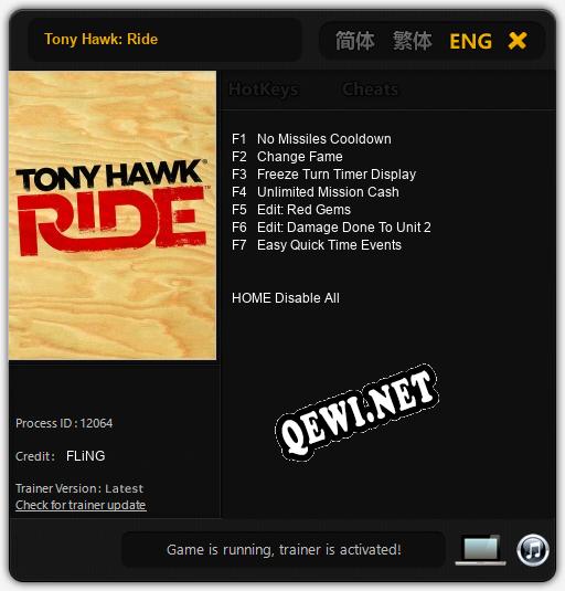 Трейнер для Tony Hawk: Ride [v1.0.2]