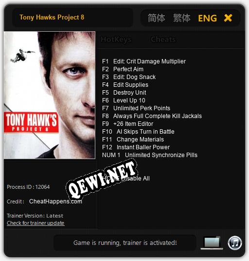 Tony Hawks Project 8: ТРЕЙНЕР И ЧИТЫ (V1.0.82)