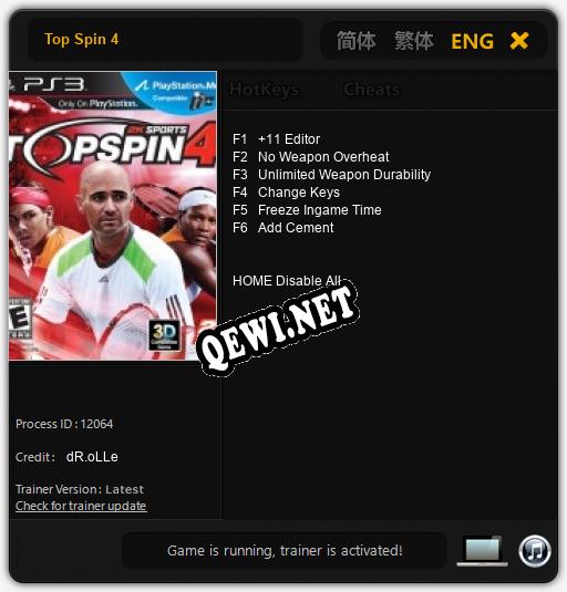 Top Spin 4: Трейнер +6 [v1.9]