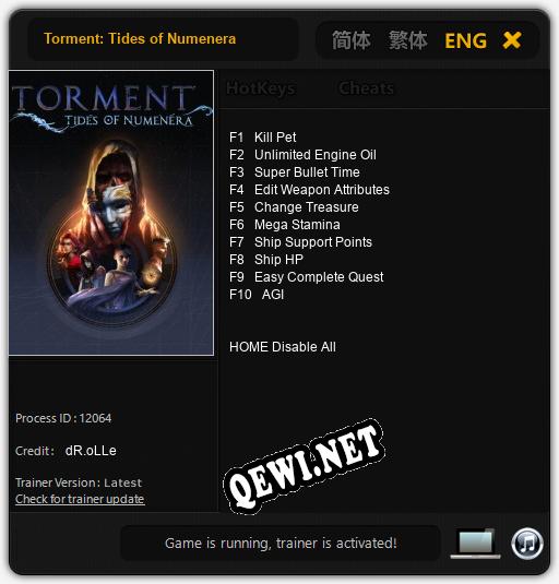 Трейнер для Torment: Tides of Numenera [v1.0.5]