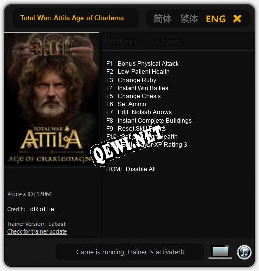 Трейнер для Total War: Attila Age of Charlemagne Campaign [v1.0.9]